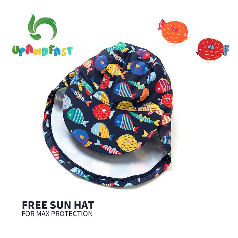 upandfast Baby Long Sleeve Bathing Suit Baby Boy Swimsuit Toddler One-Piece Rashguard (Colorful Fish,3-6 Months) - Image 4